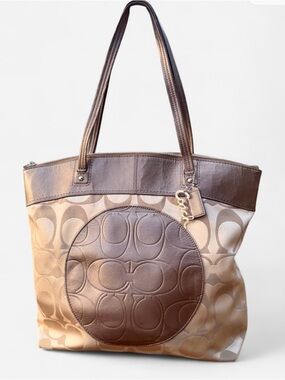 Coach Brown Signature Canvas Tote with Leather Trim